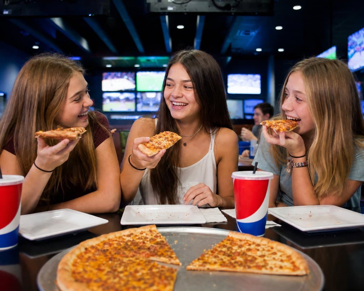 Pizza slices and soft drinks for birthday parties