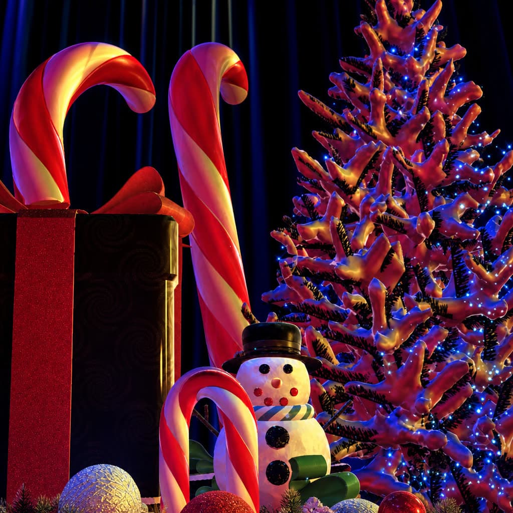 Deck the Holograms holiday theater scene