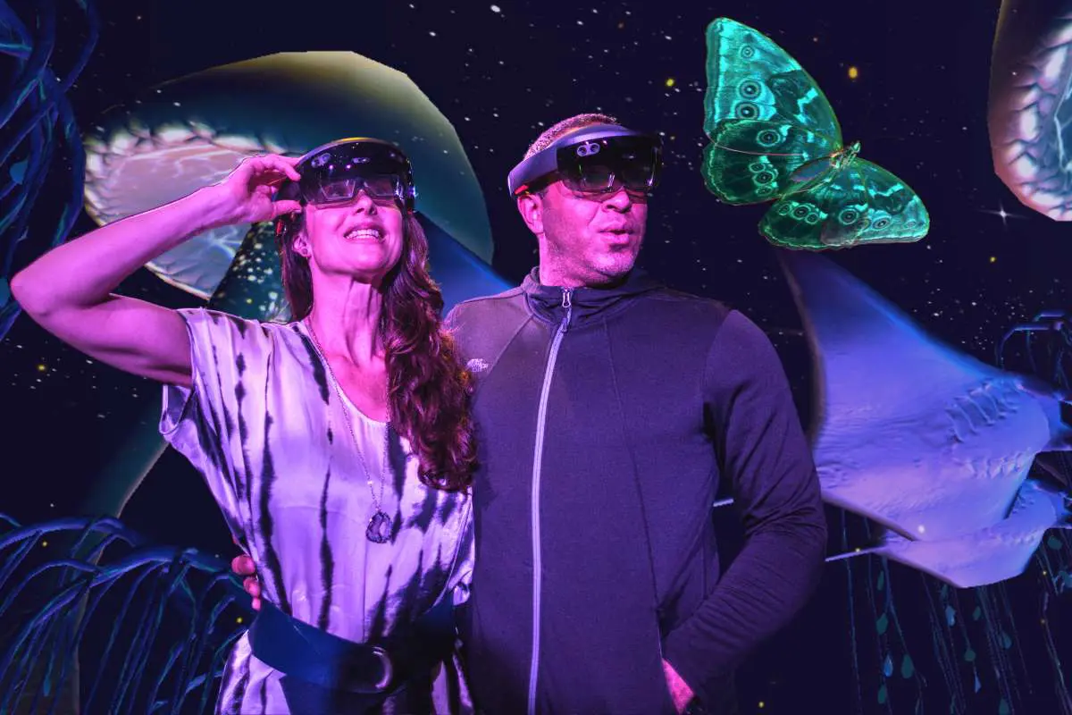 Guests walking through the Verse Immersive exhibition space