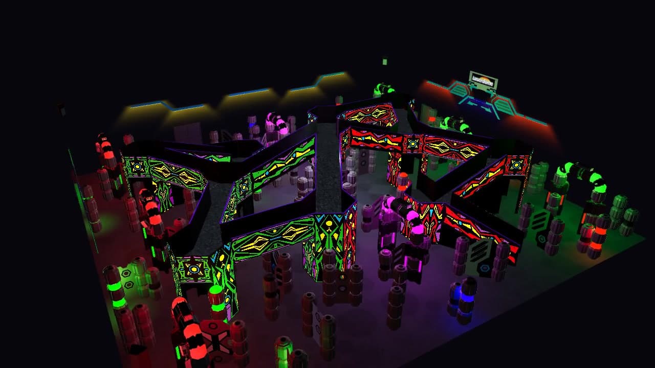 Skinned two-level Manheim arena model with fixture lights